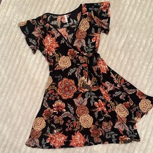 Xhilaration Black Floral Midi Dress